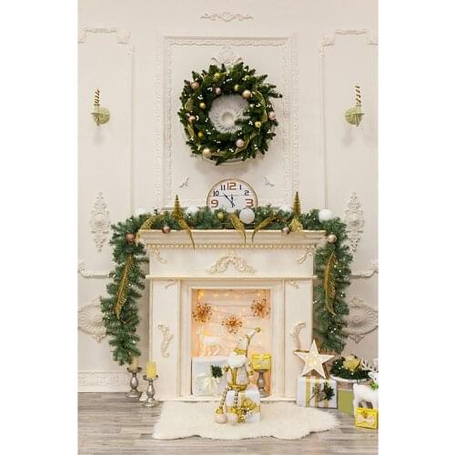 Photo Backdrop Christmas Garland Fireplace Clock Customized Background for Children Baby Home Party Photophone Photography Props