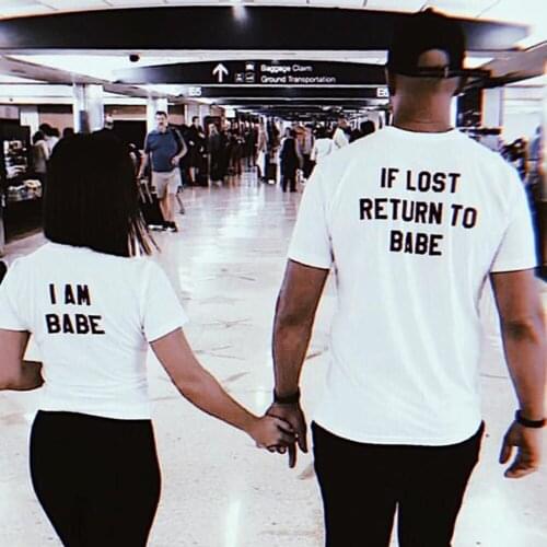 Newrest If Lost Return To Babe/ I Am Babe Couples T-Shirt Set Babe Couple T-shirt Casual High Quality Crewneck Tops Tees
