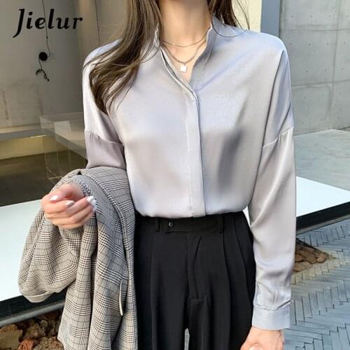 Jielur Gray Blouses