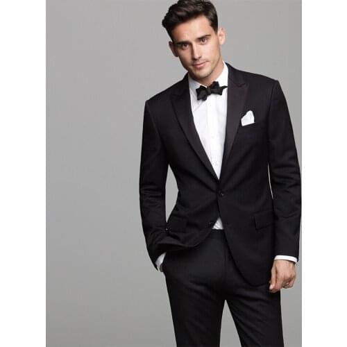 Suit Custom Made to Measure Black Wedding Suits For Men Bespoke Tuxedo With Satin Peak Lapel, Tailor Made Groom Tuxedos For Men