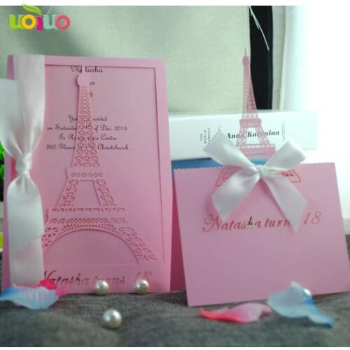 Nice pink wedding favor unique Eiffel Tower wedding cards