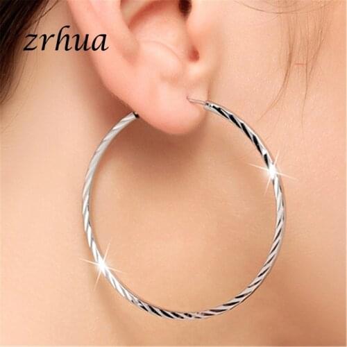 ZRHUA Wholesale Free Shipping Silver 925 Earrings Factory price 925 stamped Fashion Jewelry Cross Round Big Brincos for Women