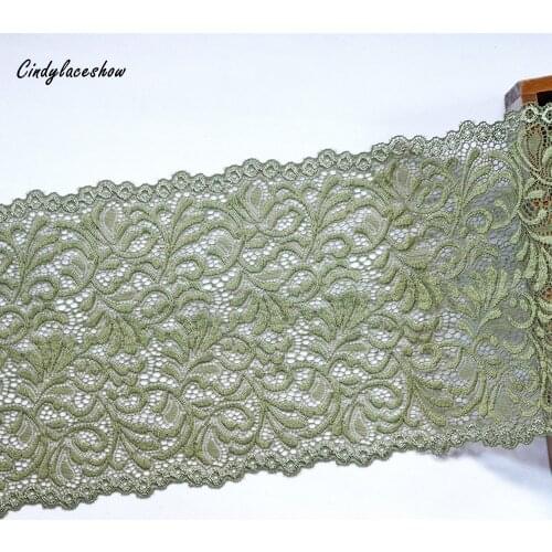 2Yards 17cm Wide olive green Elastic Stretch Lace Trim Ribbon Leaves Elastic Lace Fabrics Bra Underwear Lace Garters Sewing