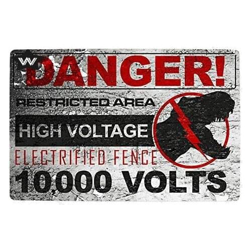 High Voltage Metal Warning Sign World Raptor Metal Tin Sign Jurassic Park Metal Plate Tin Sign Movie Poster Club Man Cave Decor
