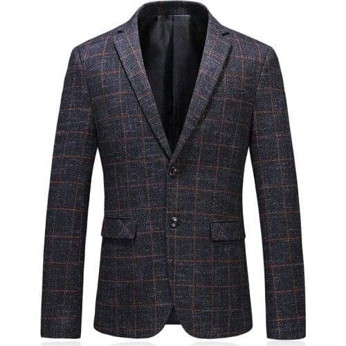 Mens suit blazer spring and autumn new mens business casual suit blazer classic mens checked single-breasted suit jacket