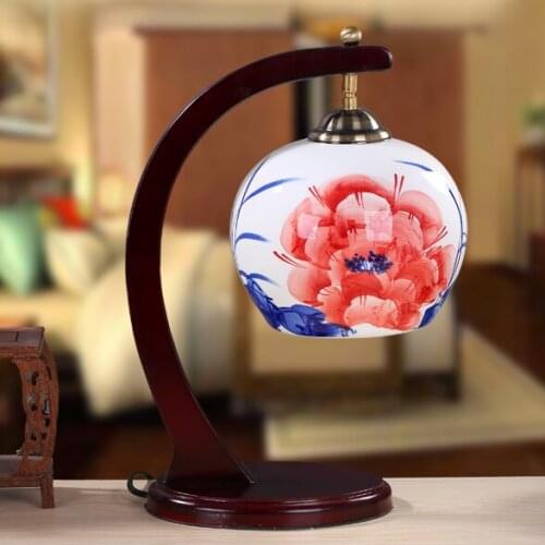 New Chinese Antique Study Decorative Table Lamp Bedroom Warm Bed Led Lamp Jingdezhen Ceramic Hand Painted Desk Lamp