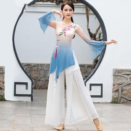 New Female Dancer Stage Performance Outfits Classical Dance Practice Clothing Gauze Elegant Tops Oriental Dance Costumes DQL5468
