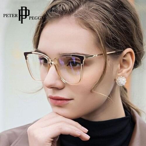 Plastic Titanium Cat Eye Glasses Frames Women TR90 Fashion Anti Blue Light Computer Eyeglasses Optical Prescription Eyeglasses