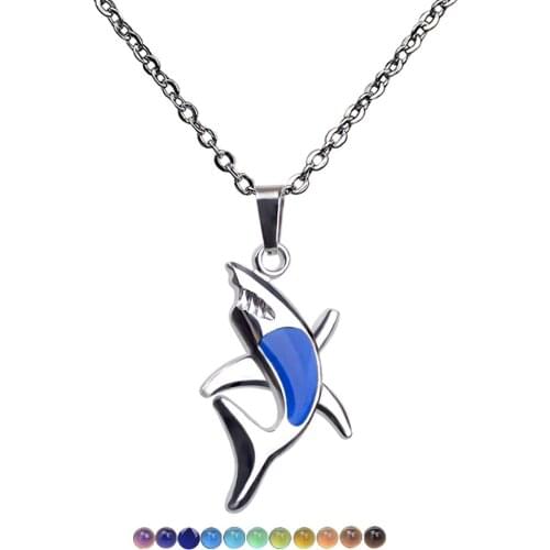 JUCHAO Necklaces Men Women Mood necklaces Jewellery for Women Men Stainless Steel Chain Shark Pendant Necklace Jewelry Woman