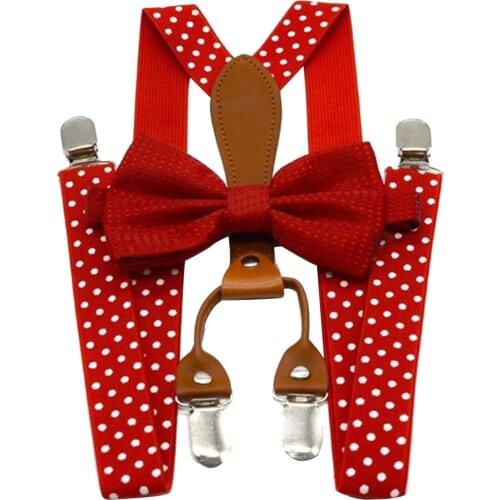 Party For Trousers Polka Dot Bow Tie Adjustable Elastic Wedding Adult 4 Clip Braces Suspender Clothes Accessories Navy Red