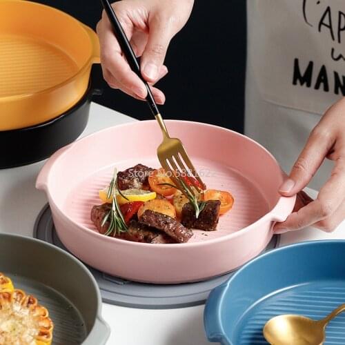 Nordic style tableware round binaural baking tray creative baking western matte simple 8 inch