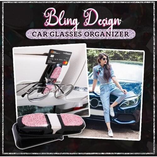 Crystal Car Sun Visor Sunglasses Holder Clip Universal Diamond Ticket Card Clamp Fastener Clip Car Glasses Holder BIN
