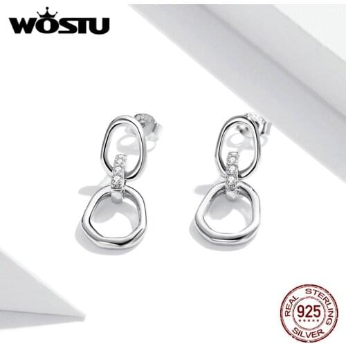 WOSTU Geometric Ear Buckles Earrings Love You 925 Sterling Silver Open Simple Stud Earring Sterling Silver Jewelry Gift BKE1016