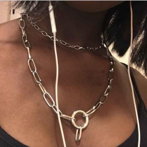 Three Layer Chain Lock Gold Long Round Necklace Women Party Birthday Necklace Gifts for The New Year Bijoux Collier Femme 2021