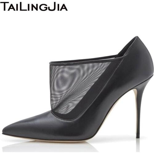 Womens Pumps Sexy High Heels Black Pu Leather Mesh Pointed Toe Elegant Office Party Evening Dress shoes Tailingjia New Arrival