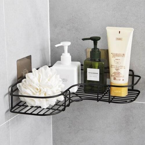 Bathroom kitchen Punch Corner Frame Shower Shelf Wrought Iron Shampoo Storage Rack Holder with Suction Cup bathroom accessories