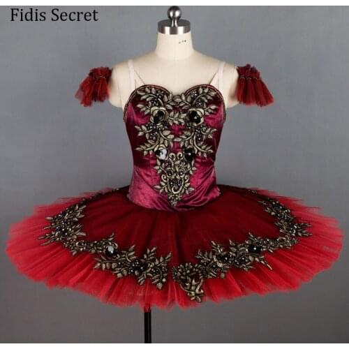 Wine Red Classical Pancake Ballet Tutu Dress,Girls Concert Competition Stage Wear,Female Ballerina YAGP Raymonda Dance Costumes