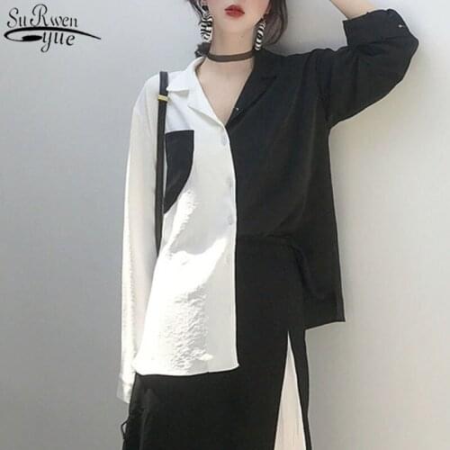 Autumn Vintage Blouse Women 2021 New Fashion Color Patchwork Women Shirts Long Sleeve Top Office Cardigan Women Blouses 11342