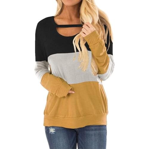 Winter Long Sleeve Oversized T Shirt Casaul Tops Women 2021 Blusas Hollow Out Color Block T-shirts Plus Size Women Clothing