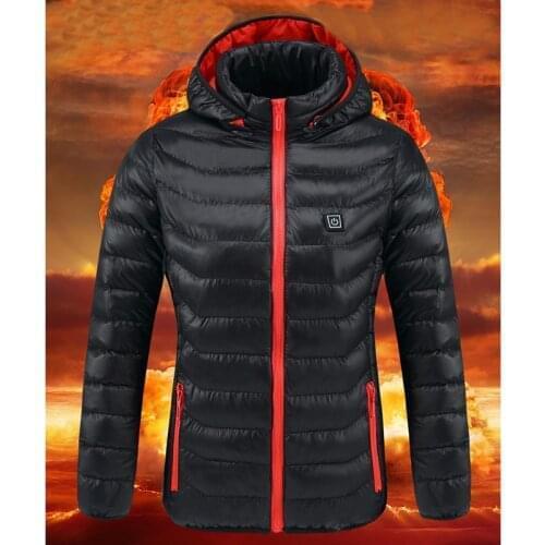 Women USB Electric Battery Heated Jackets Outdoor Long Sleeves Heating Hooded Coat Jackets Warm Winter Thermal Cotton clothes