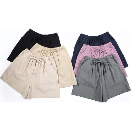 High waisted Solid Elastic Waist Summer Short Pockets Bermuda Fashion cheap stuff Cotton and linen shorts Womens Drop Shipping