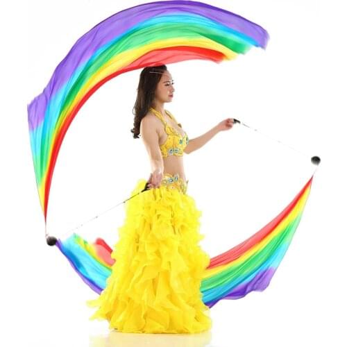 New Lady Women Belly dance silk scoring dance special props accessories belly dance ball poi 1 SET=2 Silk Veils+2 Poi Chains