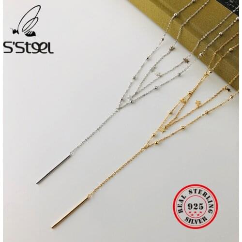 SSTEEL Womens Necklace Star Tassel Trendy 925 Sterling Silver Minimalist Pendants Necklaces Collares Mujer Kolye Jewellery