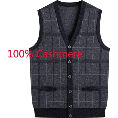 New Arrival High Quality Spring Autumn 100% Pure Cashmere Vest Men Sleeveless V-neck Computer Knitted Sweater Plus Size S-5XL6XL