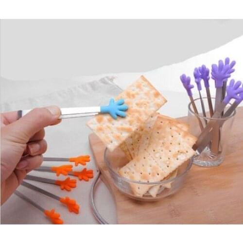 1pc Small Palm Silicone Clips Non-slip Ice Clip Salad Serving BBQ Tongs Hand Clips 3 Colors
