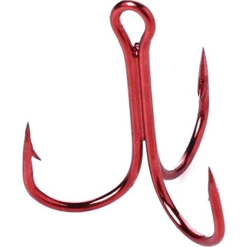 2/4/6/8/10# Fishing Hooks High Carbon Steel Treble Hook Red Fishing Hook