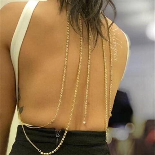 2021 fashion sexy Rhinestone Jewelry Belly Chain Charm bra lady beach copper bikini exquisite back chain gift accessories
