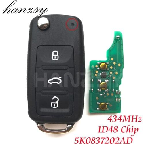 3 Buttons Remote Key For VW VOLKSWAGEN Golf Jetta Polo Touran Up Beetle Caddy Eos Flip Folding Key ID48 Chip 5K0837202AD 434Mhz