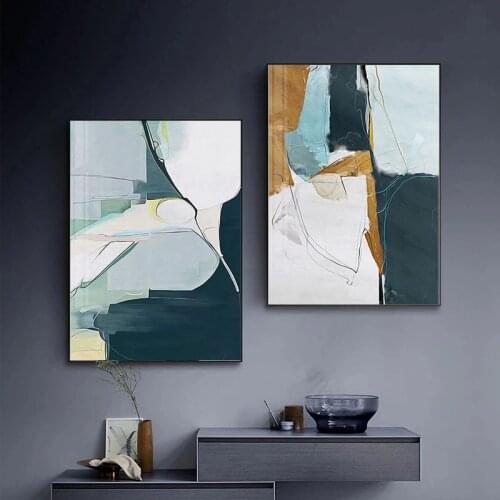 Abstract Traditional Chinese Interior for Turquoise Canvas Patinting Posters and Prints Wall Art Pictures Living Room Home Decor