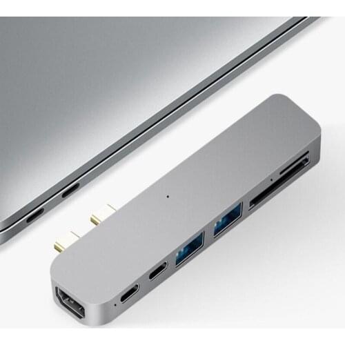 Aluminium 7 in1 Type-c HUB USB 3.1 TYPE-C to HDMI+HUB+PD+SD TF Card Reader Multi-port Adapter Converter for Data Transmission