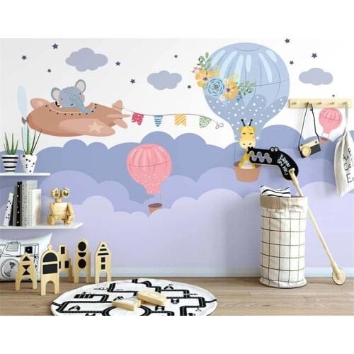 Beibehang Customized modern nordic hand-painted cartoon animal airplane children wall papers home decor wallpaper background