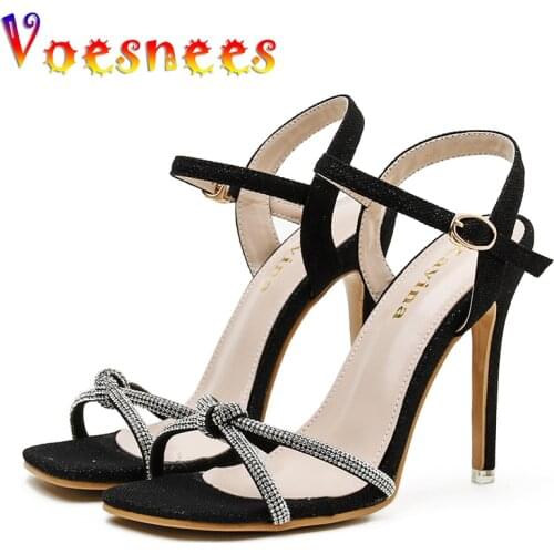Sexy Pole Dance Super Thin Heel Women Shoes Summer Concise Buckle Strap Sandals Bling Bow Temperament Nightclub High Heel Shoes