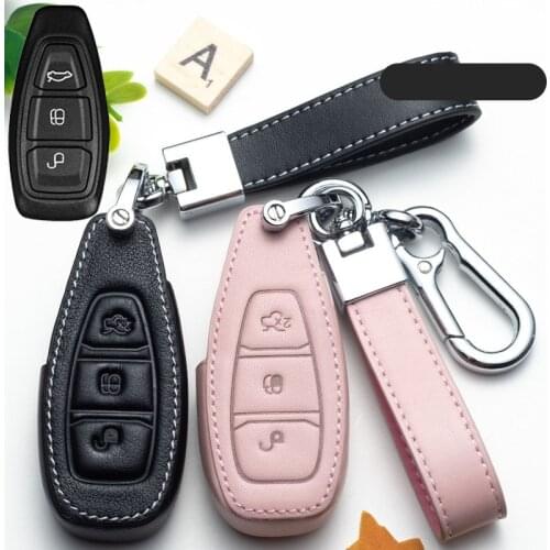 Genuine Leather Remote Control Car Key Cover Case for Ford Focus 3 4 MK3 MK4 Kuga escape ecosport Kuga New Fiesta Keychain