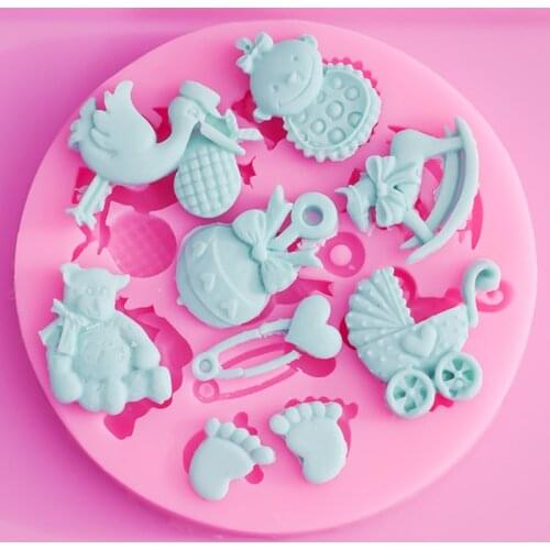 1Pc Cartoon Cute Cake Mould Baby Shower Party 3D Silicone Fondant Cookie Chocolate Mold for DIY Cake Decorating Tools