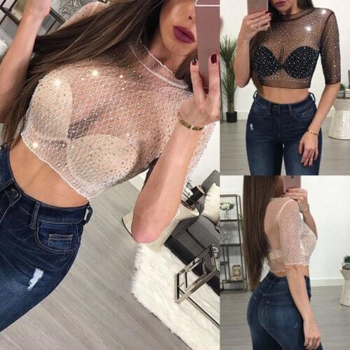HIRIGIN Newest Women Summer Mesh TShirt Tops Long Sleeve Casual Dot Chemise Black Thin Transparen Tops Teet