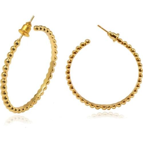 Exquisite copper gilded glossy round bead large earrings