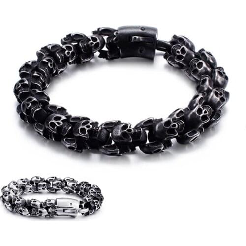 Jewels Large Stainless Steel Shiny Skull Charm Bracelets Mens Bracelet Boy Punk Skeleton Fashion Jewelry Best Gift For Big Men