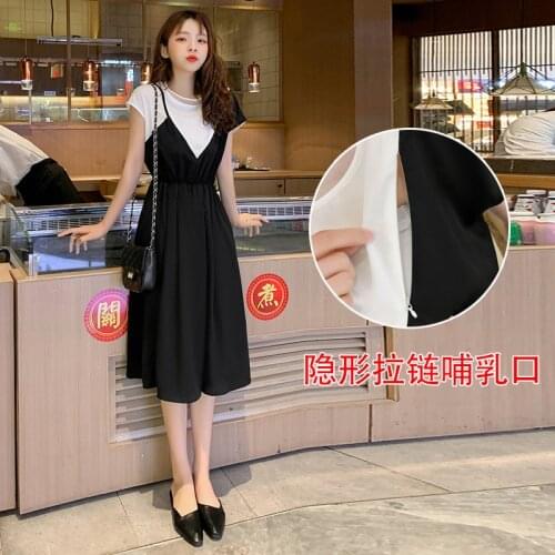 Moms Summer maternity Clothes Breastfeeding Chiffon Patchwork Short Sleeve Maternity Dresses For Pregnant Women Nursing dress