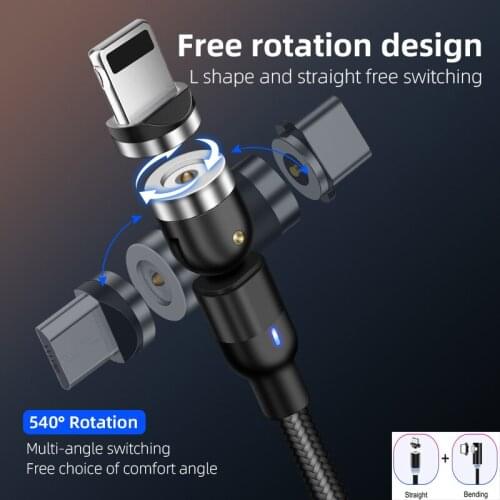 540°Rotating Magnetic Cable Micro USB Type C Charging Cable for Samsung S20 S10 Note 10 Plus Xiaomi Mi 10 Pro Magnet Cable 1M