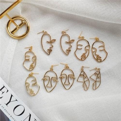 Fashion Human Face Women Drop Earrings Punk Hollow Abstract Metal Pendant Earrings Handmade Female Jewelry Bijoux