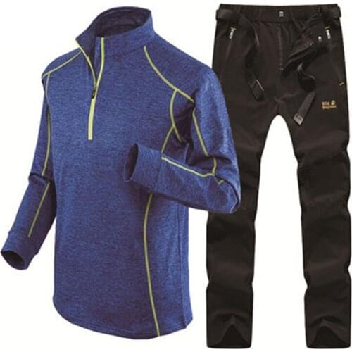 Spring summer mens Long sleeve quick-drying T-shirt & Hiking pants thin breathable outdoor running fishing mountaineering suits