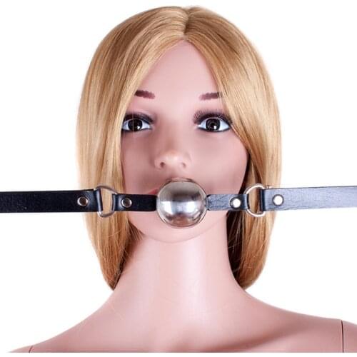 Stainless Steel Ball Gag Open Mouth Gag PU Leather Bondage Restraint Oral Gag Adult Games Slave BDSM Sex Toys for Couples Women