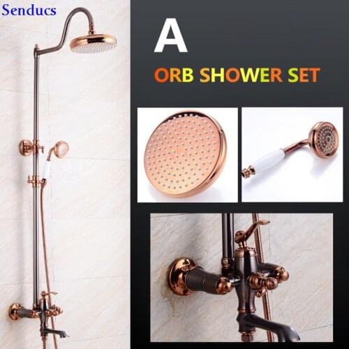 Senducs Bathroom Shower Set With Quality Orb Bathroom Rain Fall Shower Sets Of Brass Shower Faucet Rose Gold Bathroom Shower Set