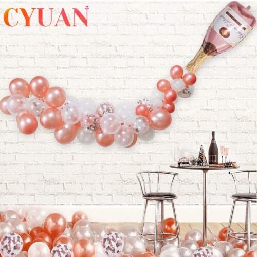 CYUAN 74pcs/lot Champagne Bottle Balloon Kit Rose Gold Balloon for Wedding Decoration Birthday Bachelorette Bridal Shower Decor