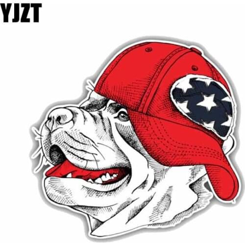 YJZT 13.2*12.5CM Staffordshire Bull Terrier Dog Head Cap Car Decoration Bumper Window Sticker C1-4257