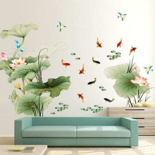 Wall Stickers Living Room Bedroom Plane Wallpaper Home Decorations Accessories Supplies Lotus Leaf Self-adhesive Flower
